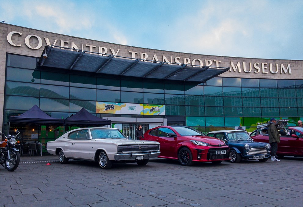 Cars parked outside Coventry Transport Museum